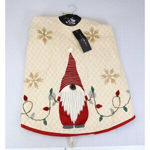 New Tahari Christmas Tree Skirt Santa Gnome 54" Beige Red Green Lights Snowflake